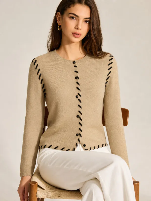 Contrast Stitch Button‑Front Cardigan made by COMMENSE