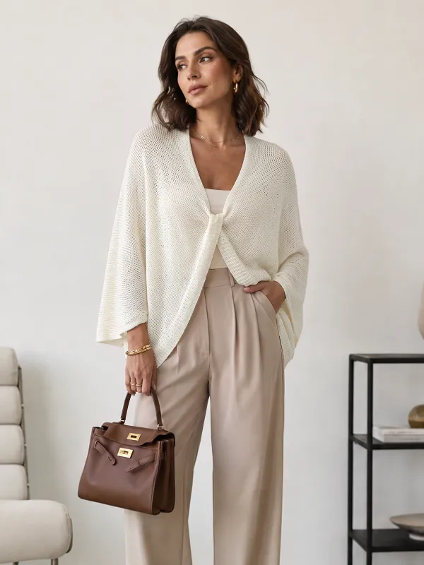V‑Neck Loose Knit Cape Shrug made by COMMENSE