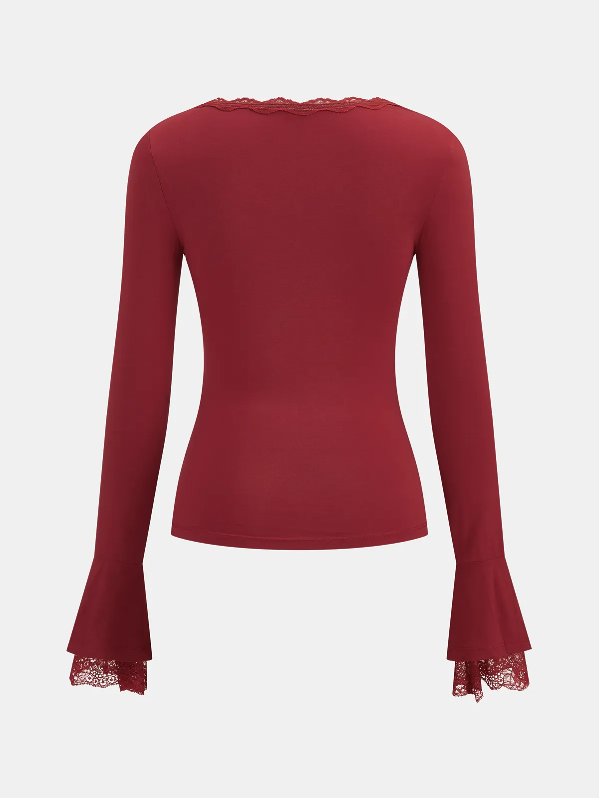 Lace V‑Neck Flare Sleeve Fitted Top sold by COMMENSE product image thumbnail 3