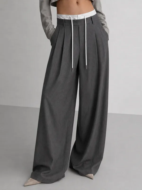 Contrast Waist Drawstring Wide Leg Pants made by COMMENSE
