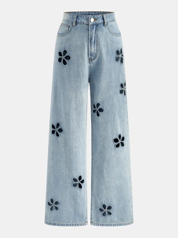 Floral Cut‑Out Wide Leg Jeans made by COMMENSE