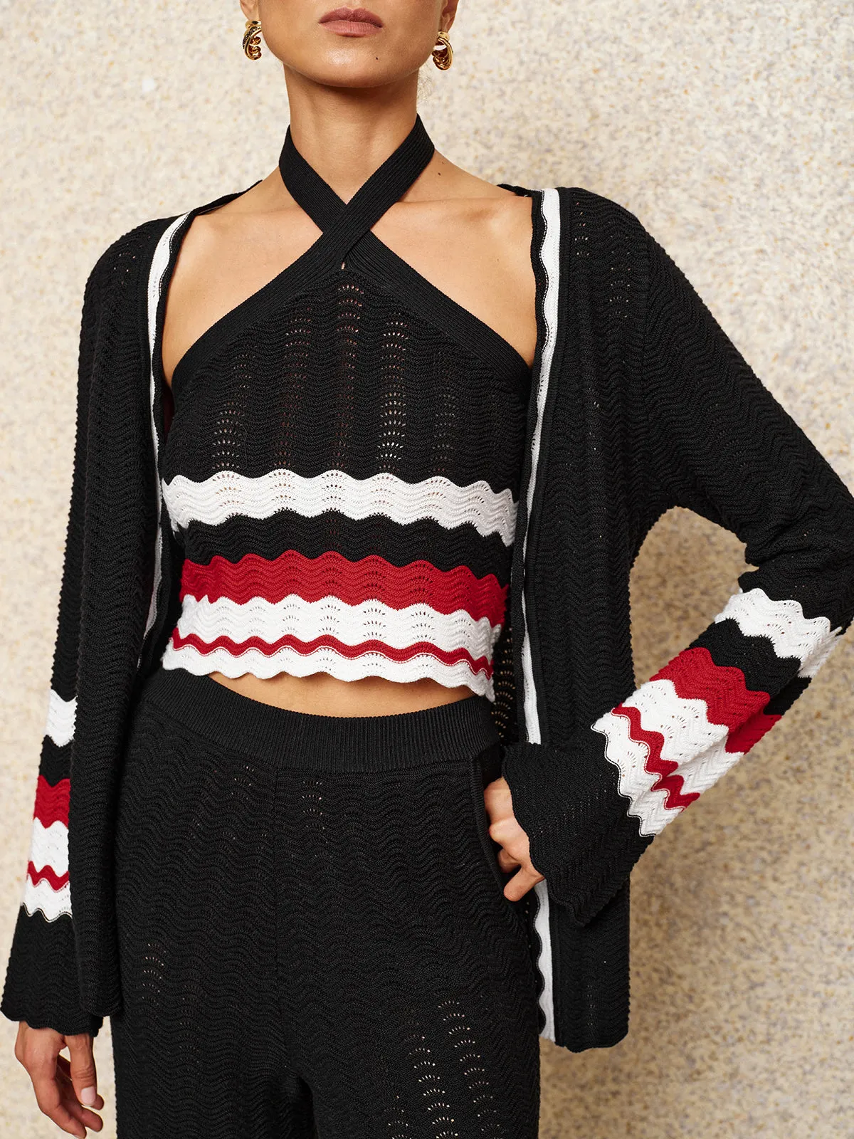 Color Block Wavy Knit Three Piece Outfit sold by COMMENSE product image thumbnail 4