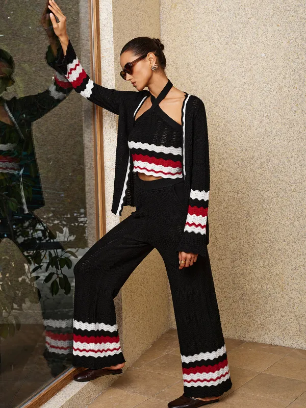 Color Block Wavy Knit Three Piece Outfit made by COMMENSE