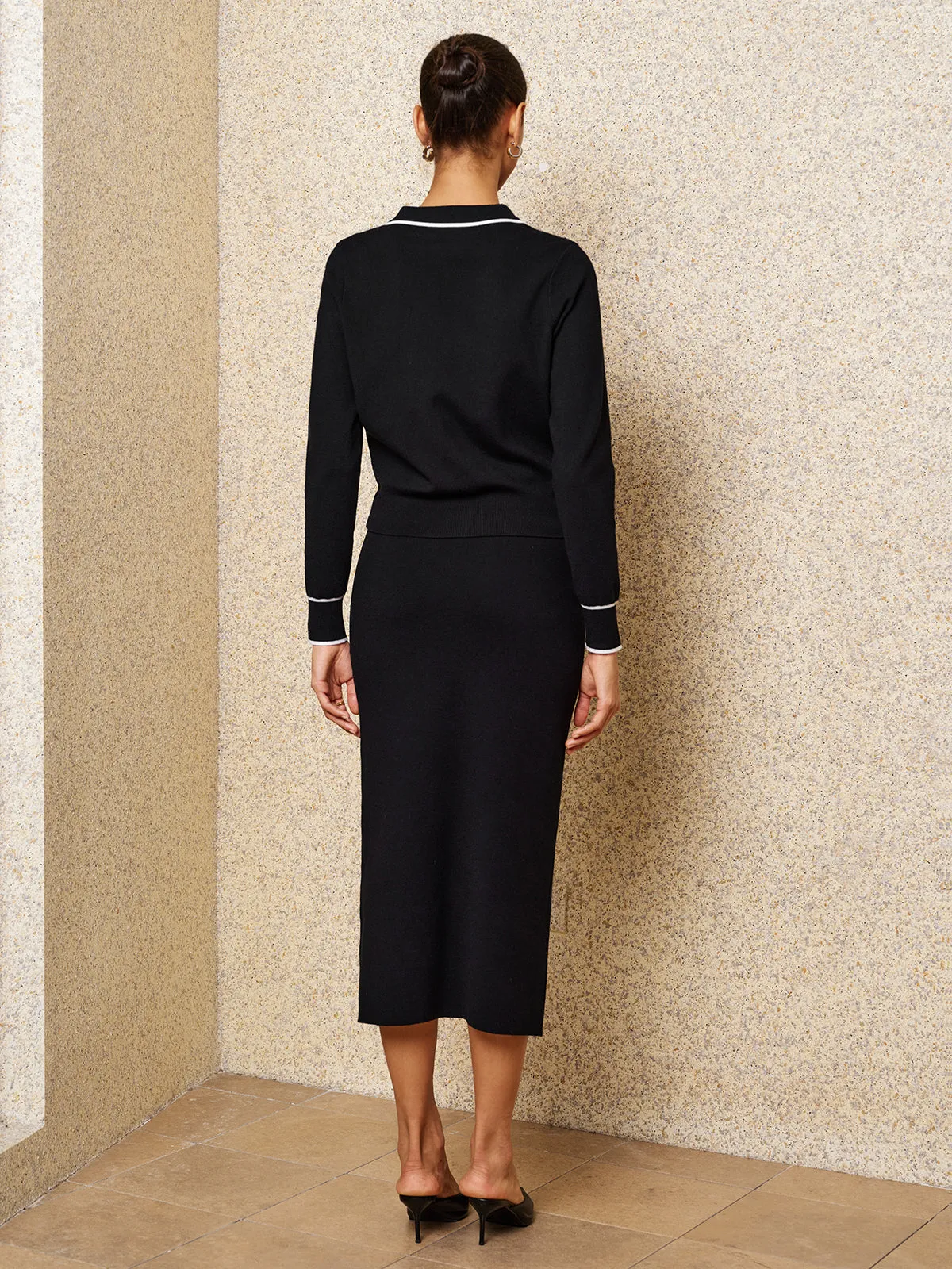Contrast Piping Knit Co‑ord Set sold by COMMENSE product image thumbnail 4