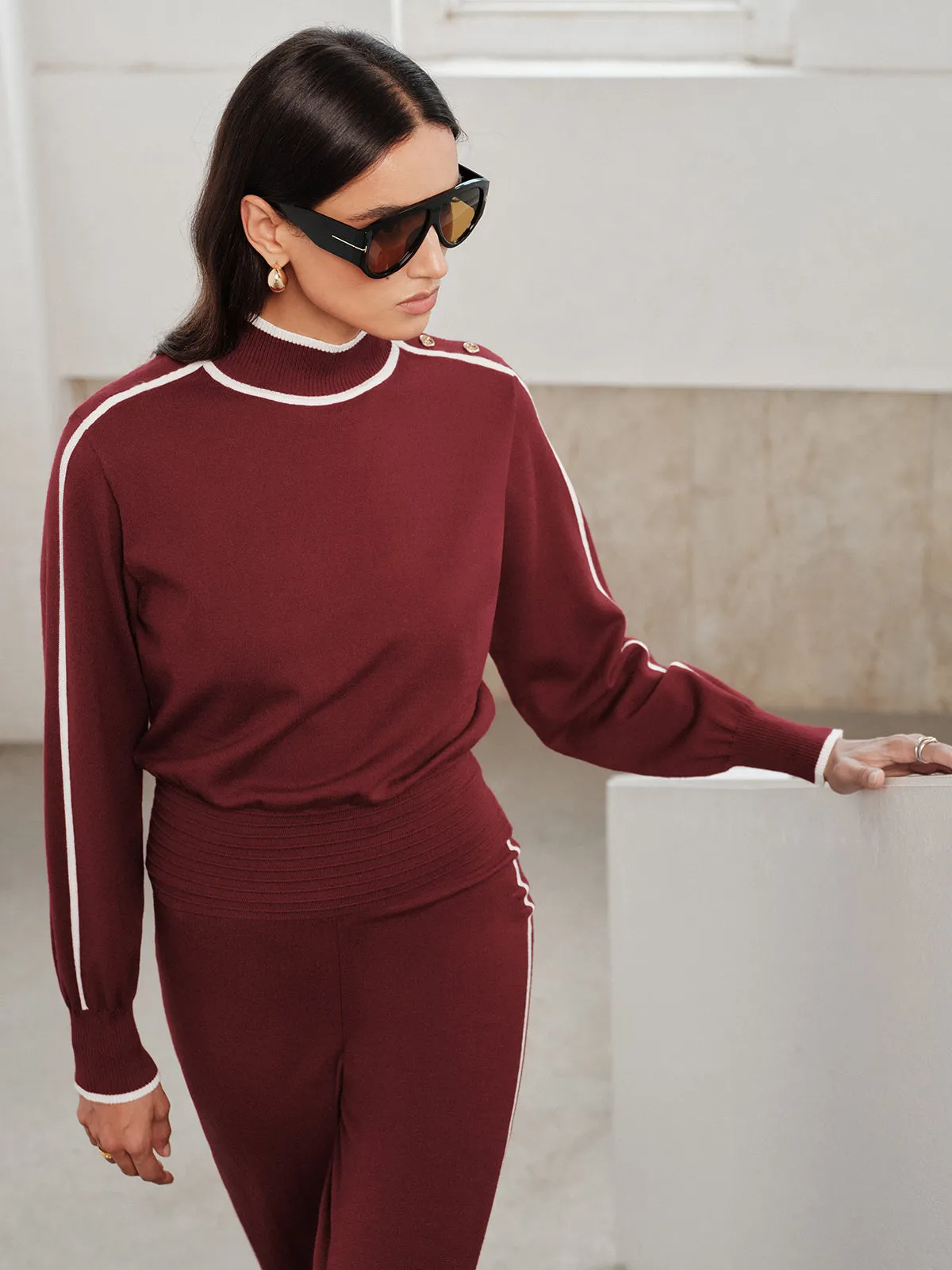 Side Button Contrast Trim Knit Co‑ord Set sold by COMMENSE product image thumbnail 4