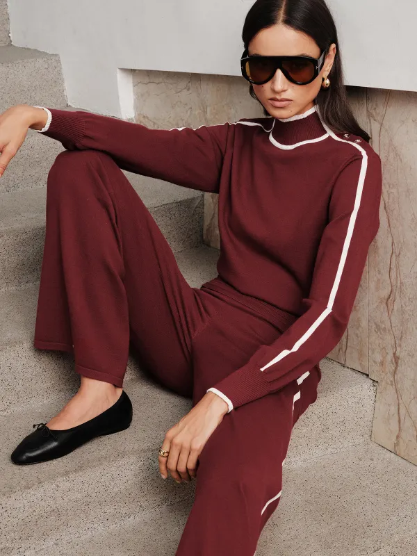 Side Button Contrast Trim Knit Co‑ord Set made by COMMENSE