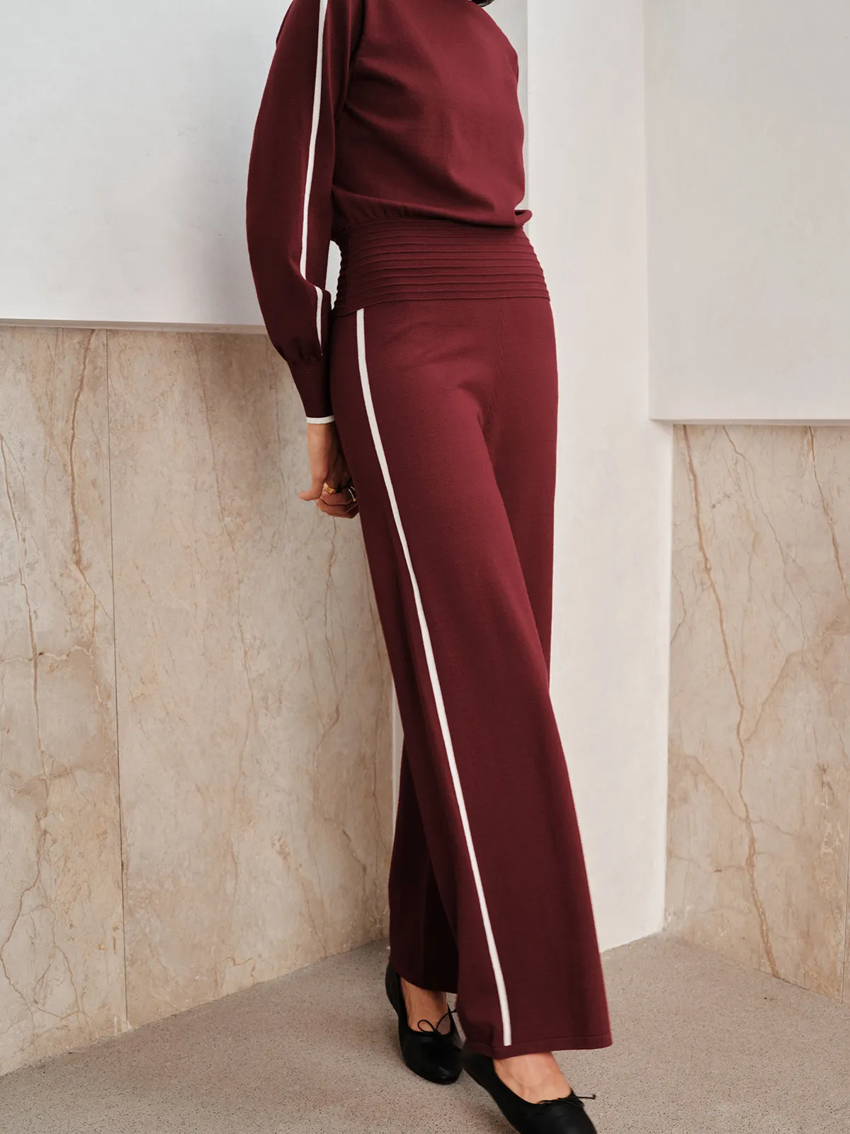 Side Button Contrast Trim Knit Co‑ord Set sold by COMMENSE product image thumbnail 5