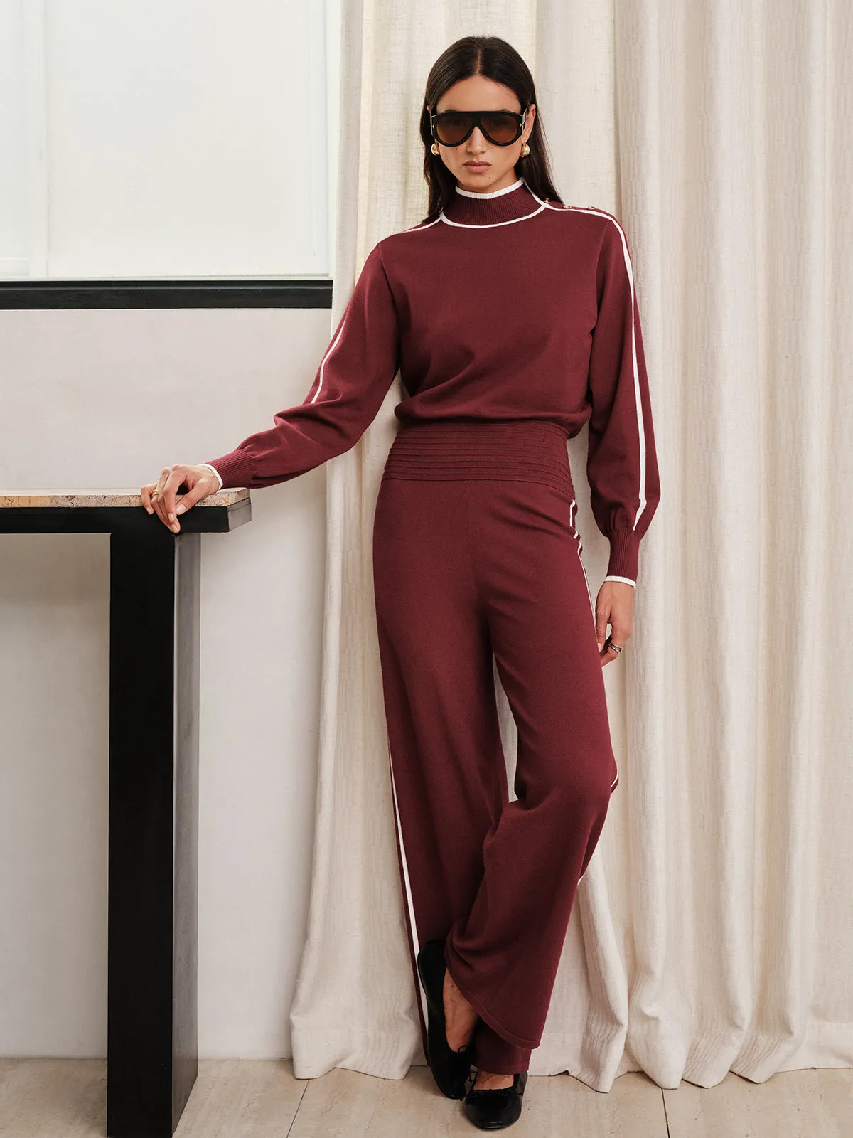 Side Button Contrast Trim Knit Co‑ord Set sold by COMMENSE product image thumbnail 3
