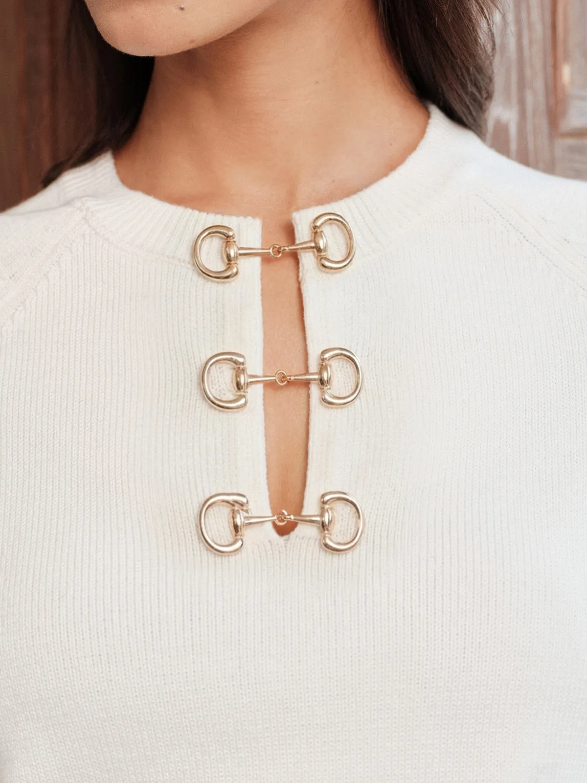 Horsebit Detail Lantern Sleeve Knit Sweater sold by COMMENSE product image thumbnail 3