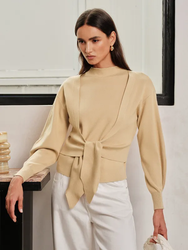 Tie‑Front Integrated Wrap Knit Top made by COMMENSE