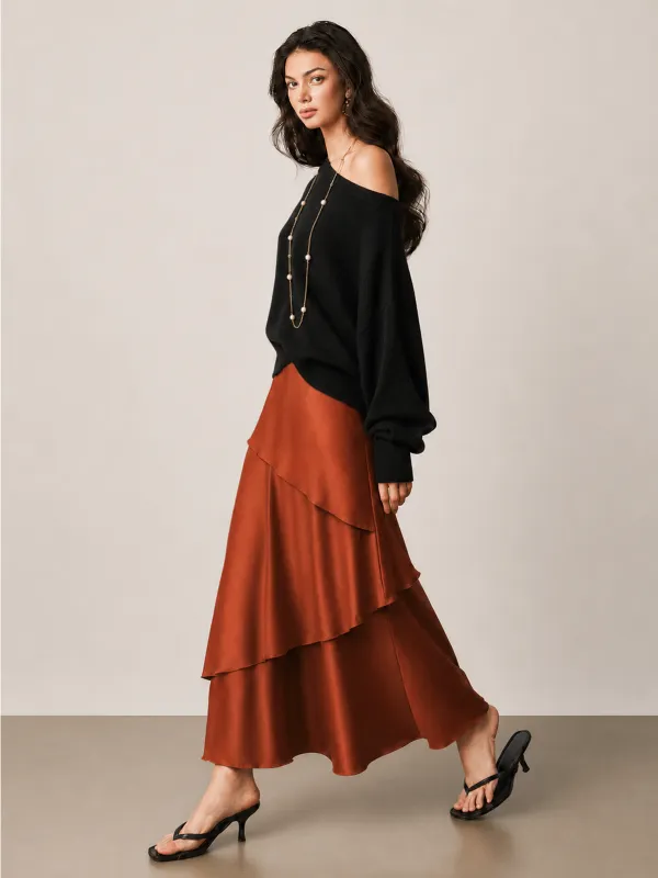 Asymmetric Layered Satin Maxi Skirt made by COMMENSE