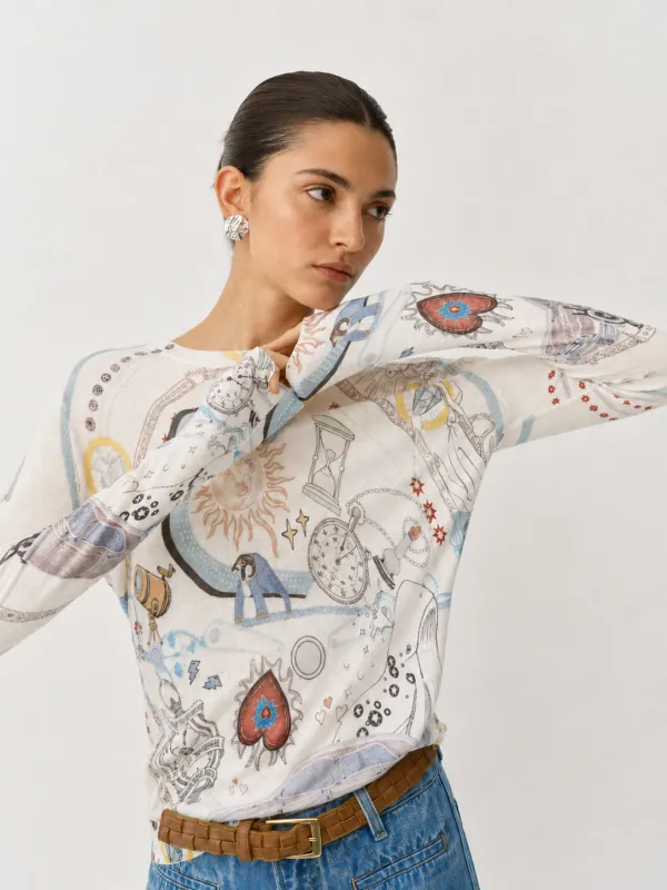 Wool Blend Celestial Print Knit Top made by COMMENSE