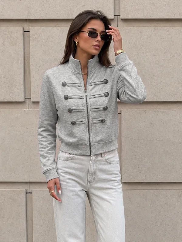Button Detail Zip-Up Jacket made by COMMENSE