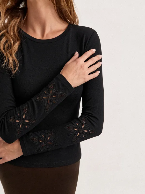 Cutwork Embroidery Sleeve Fitted Top made by COMMENSE