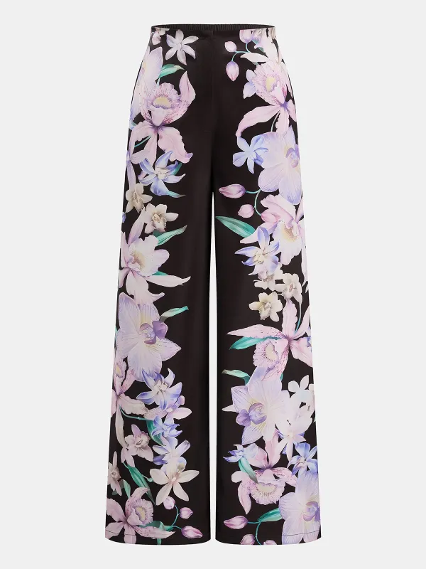 Floral Print Satin Wide Leg Pants made by COMMENSE