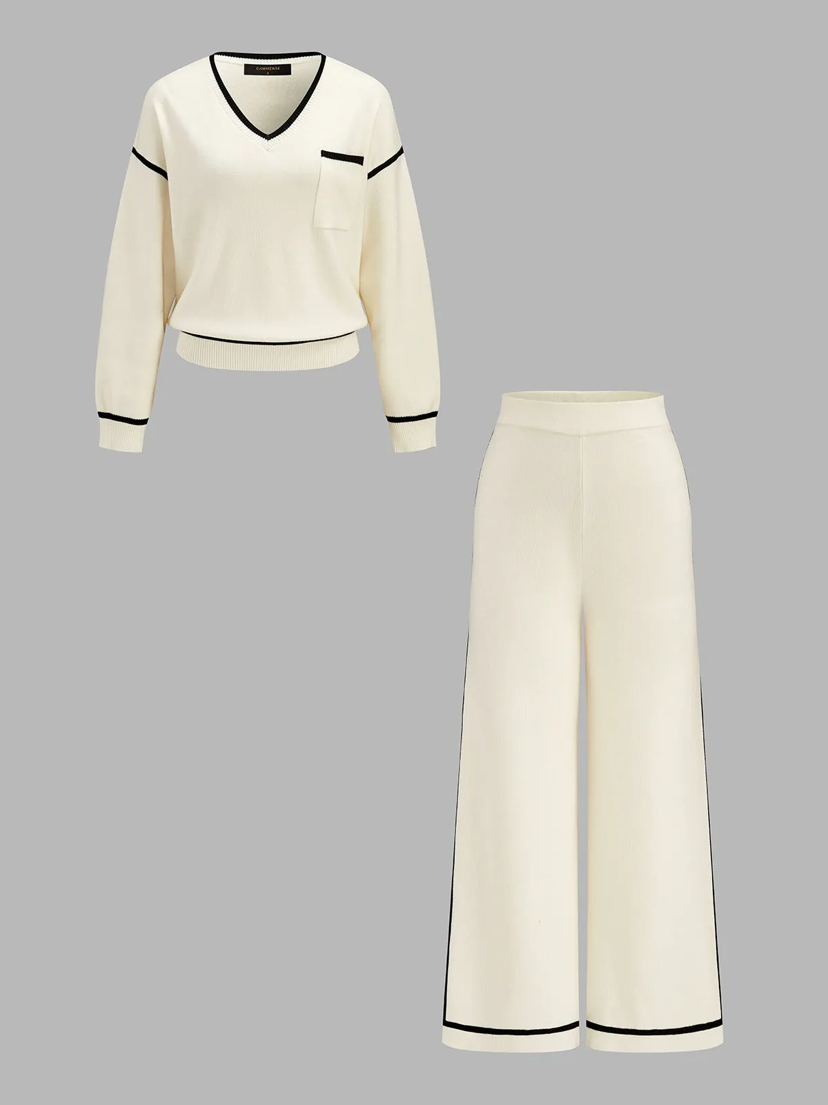 Contrast Trim Wool Blend Knit Co‑ord Set sold by COMMENSE product image thumbnail 2