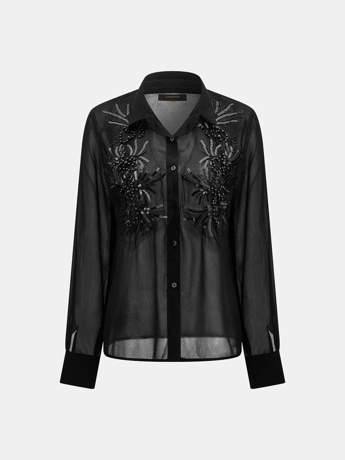 Sheer Beaded Embroidered Long Sleeve Shirt sold by COMMENSE product image thumbnail 2