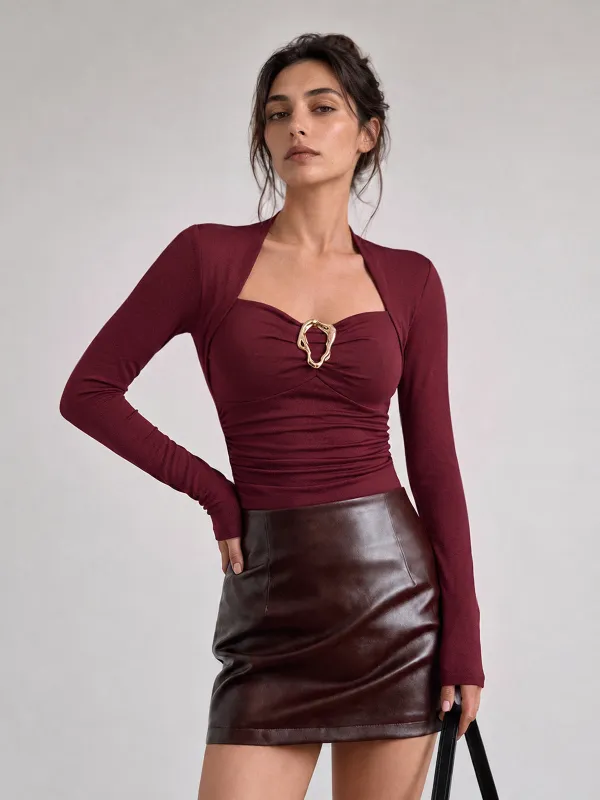 Metal Buckle Square Neck Fitted Top made by COMMENSE