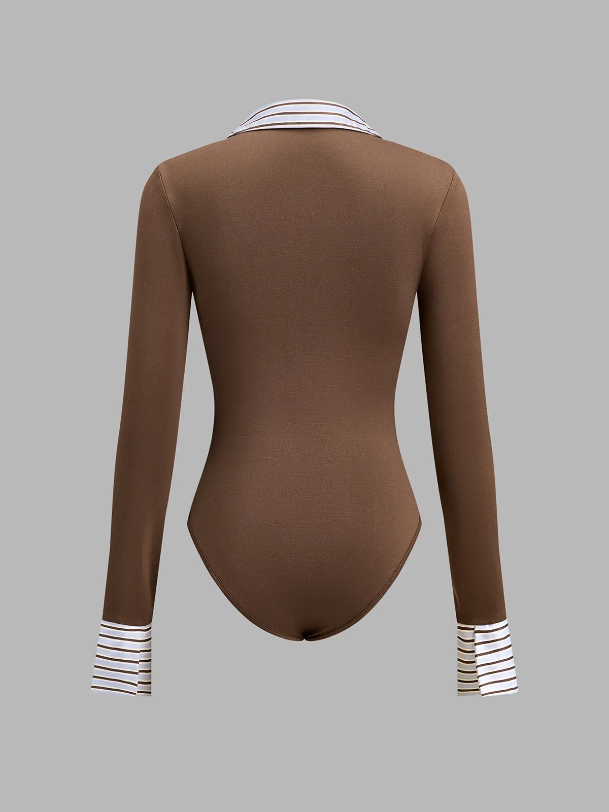 Stripe Collar Patchwork Long Sleeve Bodysuit sold by COMMENSE product image thumbnail 2