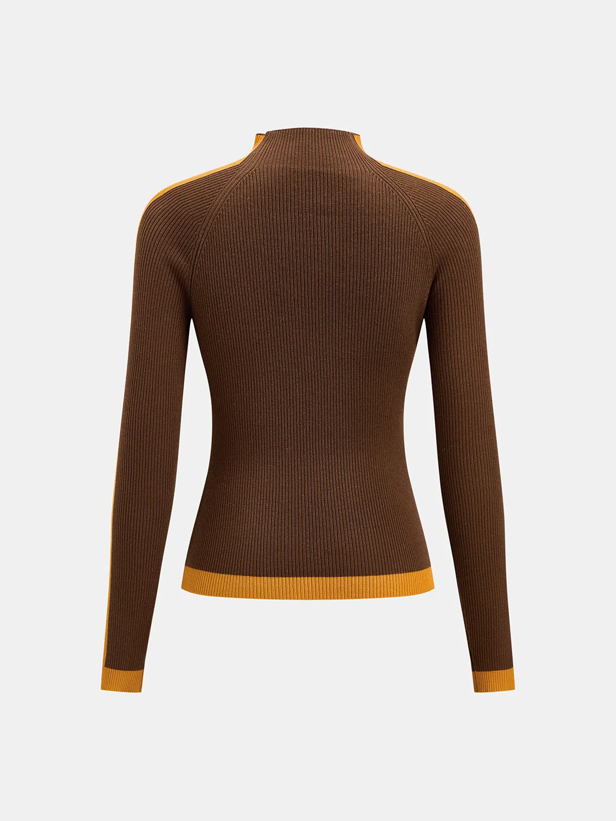 Color Block Mock Neck Ribbed Knit Sweater sold by COMMENSE product image thumbnail 4