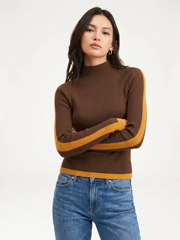 Color Block Mock Neck Ribbed Knit Sweater made by COMMENSE