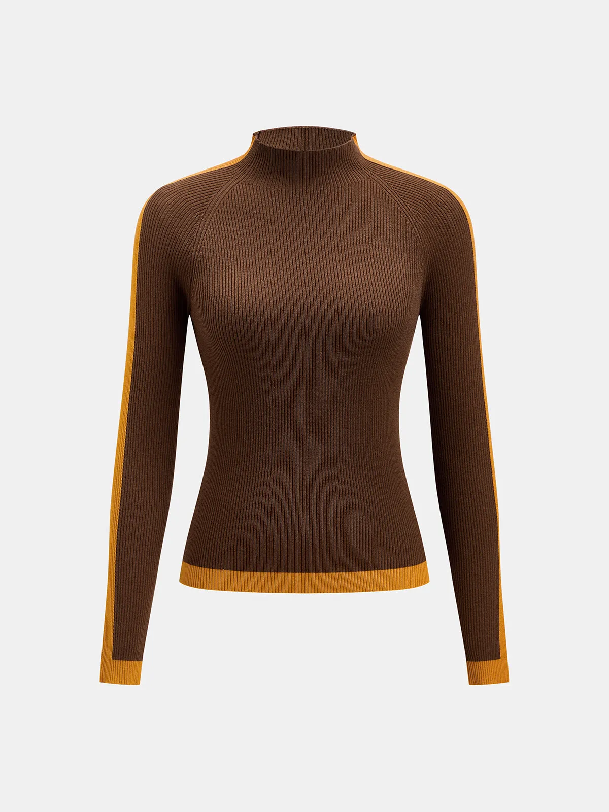 Color Block Mock Neck Ribbed Knit Sweater sold by COMMENSE product image thumbnail 2