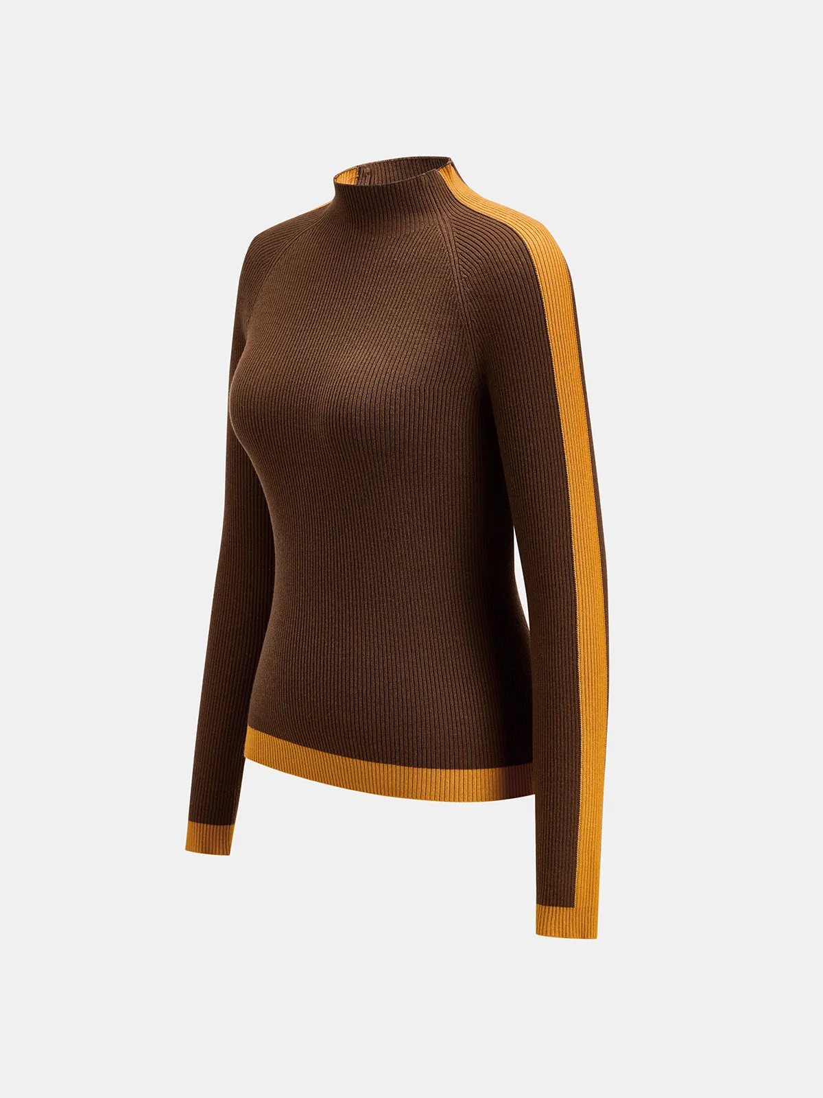 Color Block Mock Neck Ribbed Knit Sweater sold by COMMENSE product image thumbnail 3