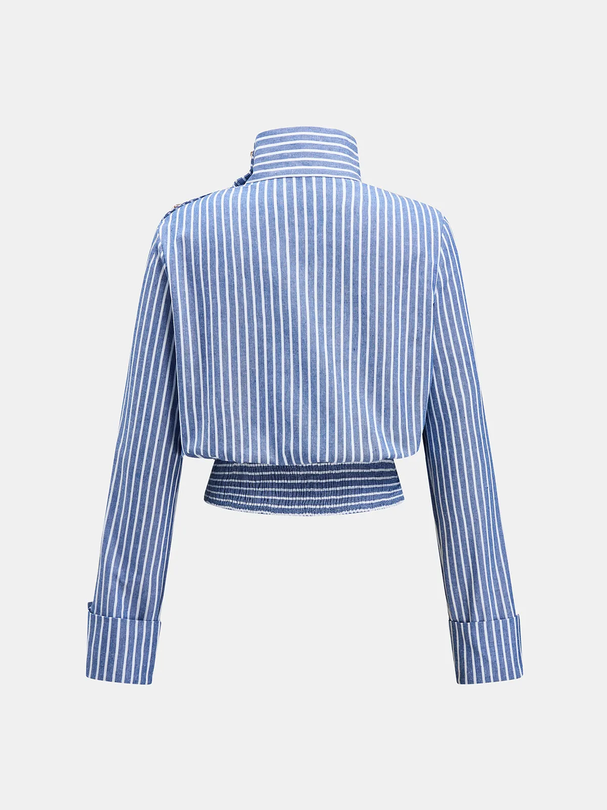 Striped Button Detail Cropped Cotton Linen Blouse sold by COMMENSE product image thumbnail 5