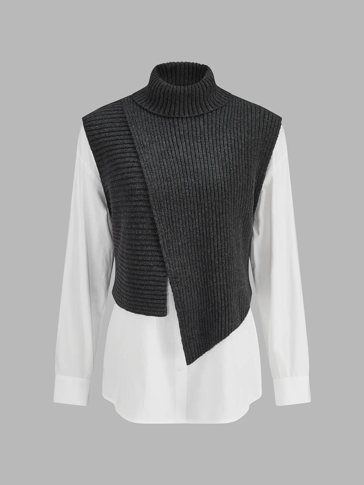 Asymmetric Turtleneck Knit Vest & Cotton Shirt Set sold by COMMENSE product image thumbnail 2
