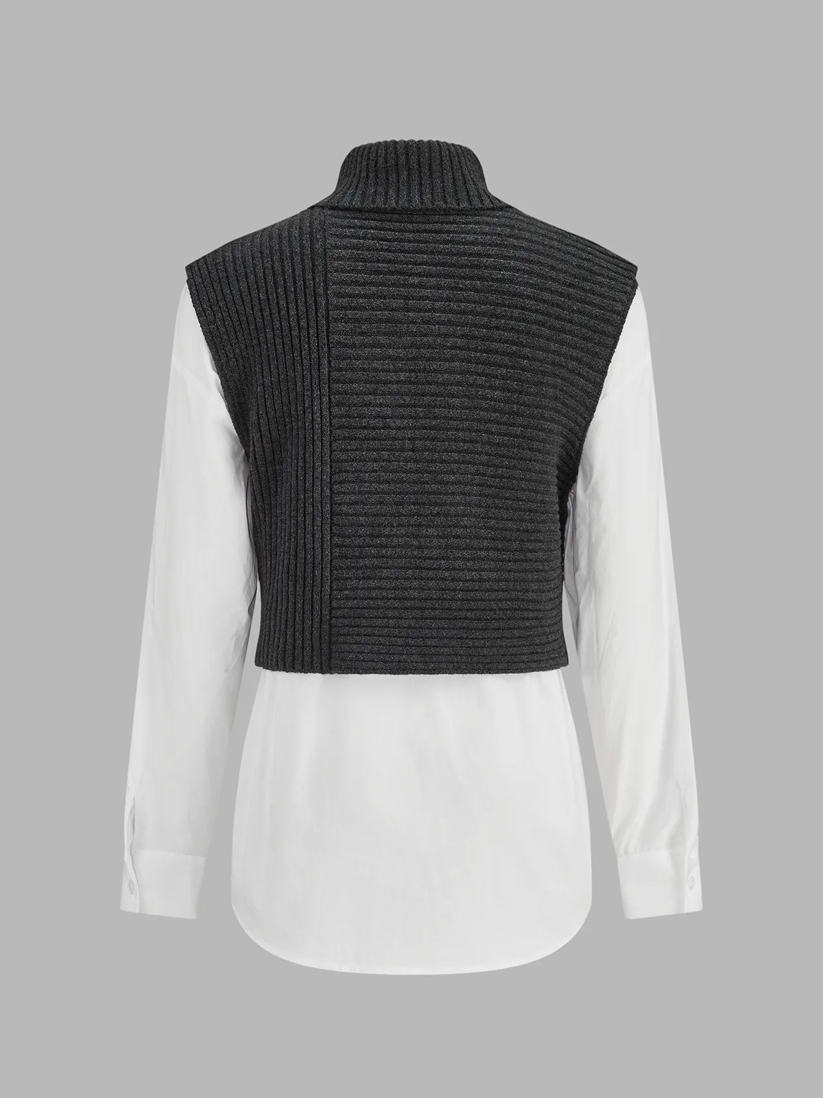 Asymmetric Turtleneck Knit Vest & Cotton Shirt Set sold by COMMENSE product image thumbnail 4