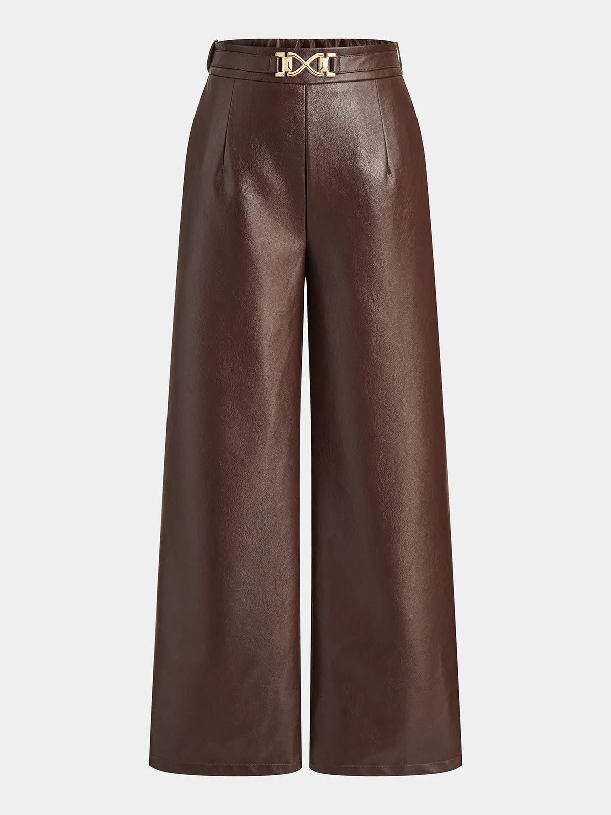 Metal Buckle Faux Leather Straight Leg Pants sold by COMMENSE