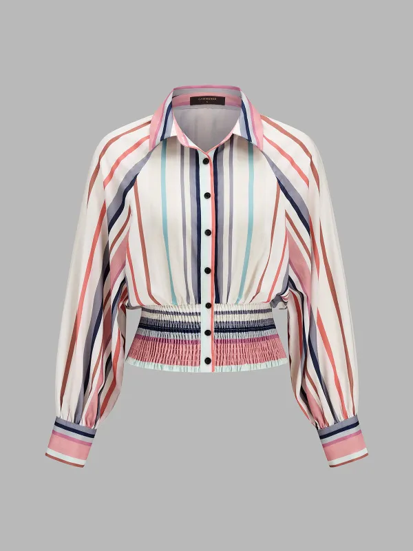 Colorful Stripe Smocked Waist Blouse made by COMMENSE