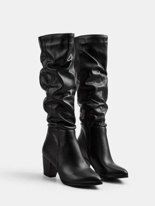Pointed Toe Block Heel Knee High Boots made by COMMENSE