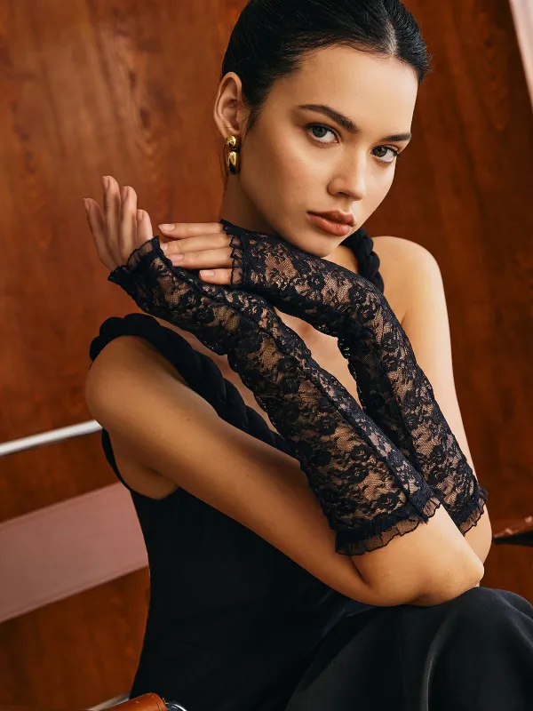 Lace Fingerless Long Gloves made by COMMENSE