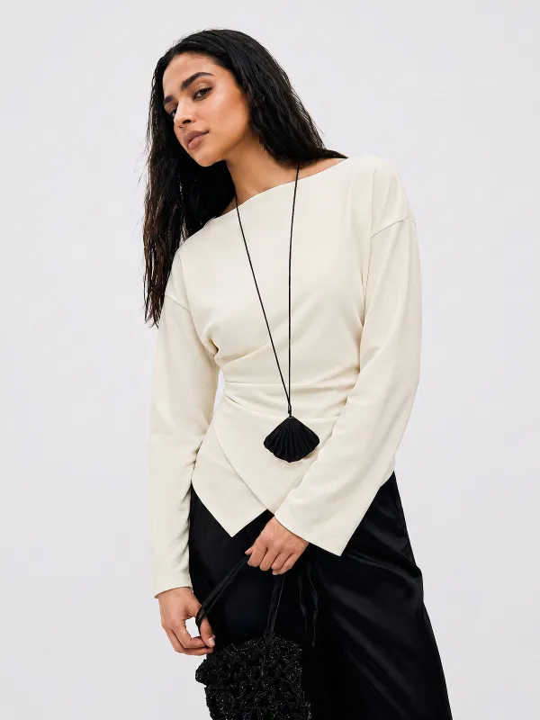 Wrap Asymmetric Hem Long Sleeve Top made by COMMENSE
