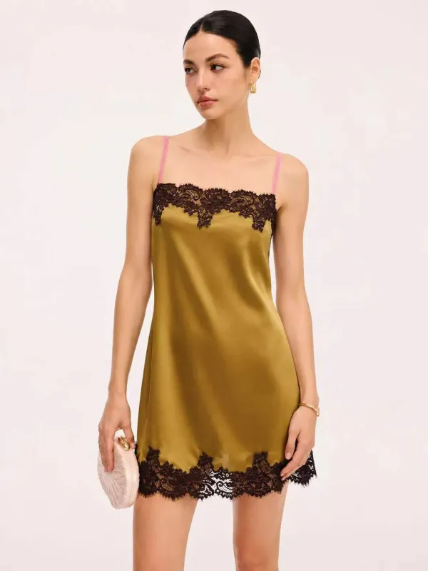 Lace Trim Satin Cami Mini Dress made by COMMENSE
