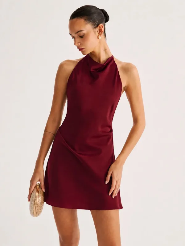 Halter Cowl‑Neck Satin Mini Dress made by COMMENSE