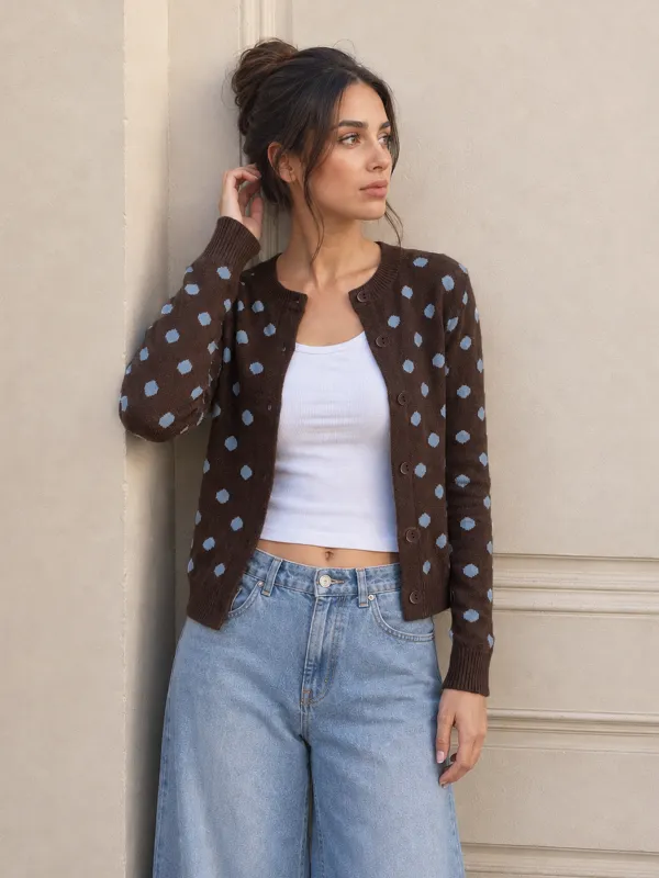 Polka‑Dot Long‑Sleeve Knit Cardigan made by COMMENSE