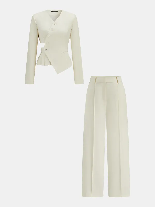 Asymmetric Cut‑Out Peplum Blazer & Pants Set made by COMMENSE