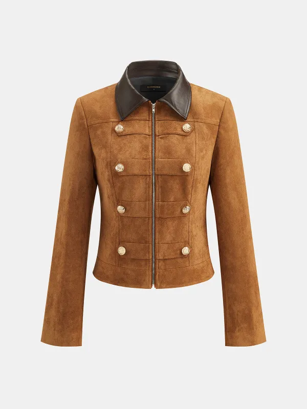 PU Collar Napoleon Style Suede Effect Jacket made by COMMENSE