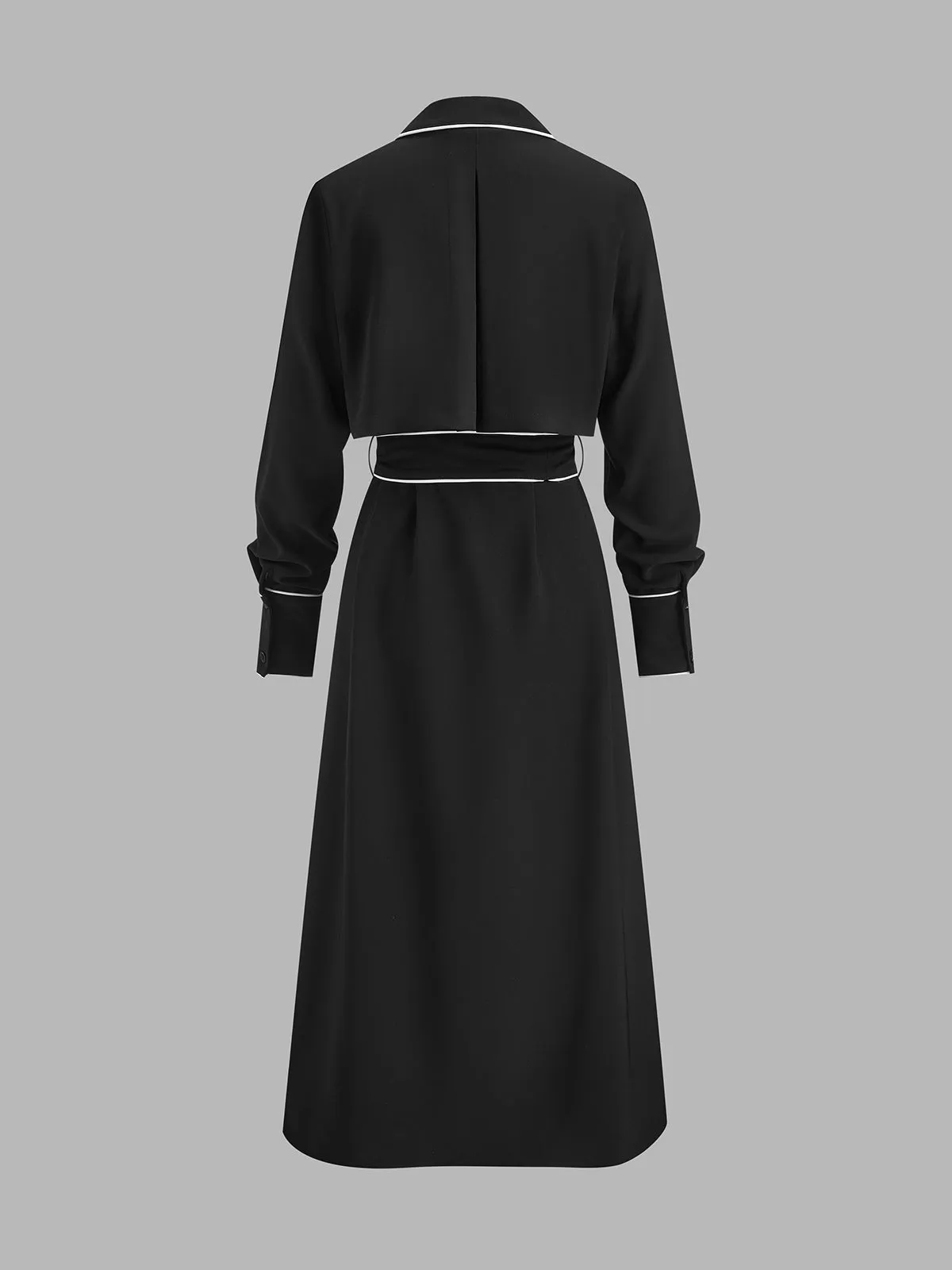 Belted Contrast Piping Lapel Wrap Midi Dress sold by COMMENSE product image thumbnail 4