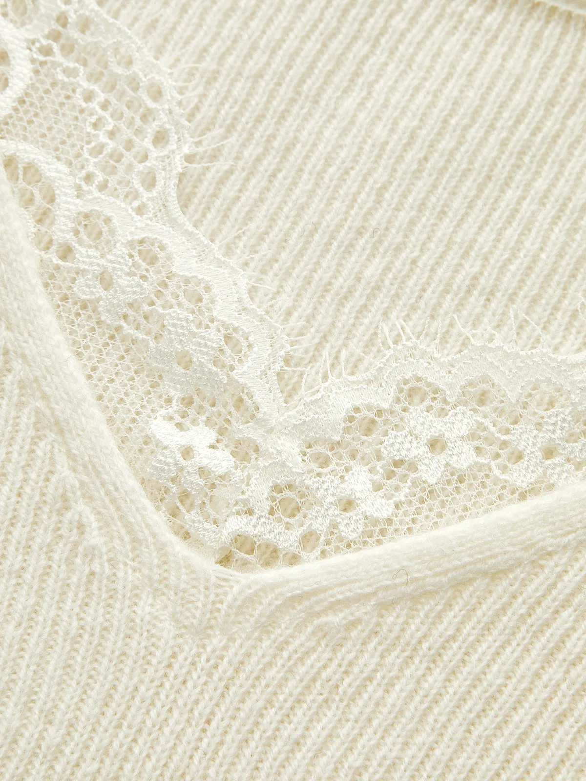 Lace‑Trim V‑Neck Ribbed Knit Flare‑Sleeve Top sold by COMMENSE product image thumbnail 4
