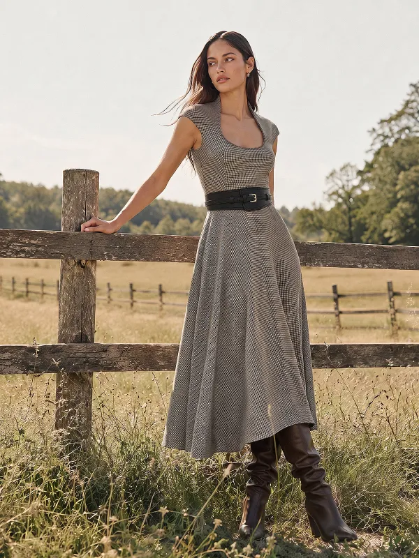 Belted Houndstooth Cut‑Out Midi Dress made by COMMENSE