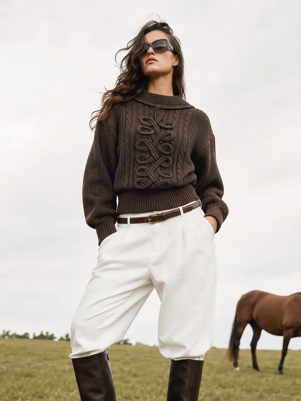 Braided Detail Cable‑Knit Cropped Sweater made by COMMENSE