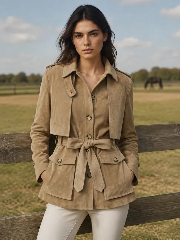Belted Suede Effect Utility Trench Jacket made by COMMENSE