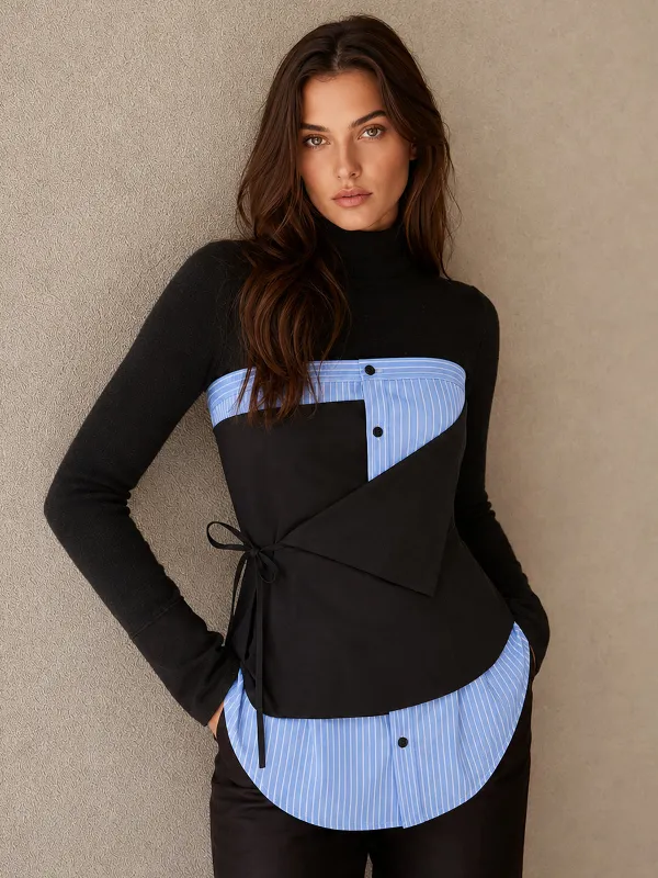 Spliced Striped Wrap‑Over Strapless Top made by COMMENSE