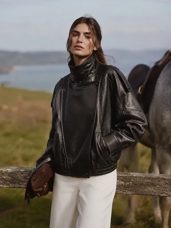 Loose Faux‑Leather Biker Bomber Jacket made by COMMENSE