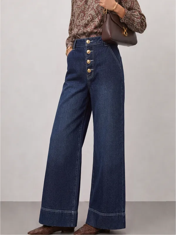 Button‑Front Straight Leg Jeans made by COMMENSE