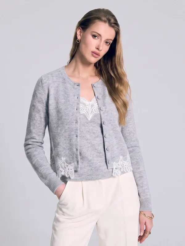 Lace‑Trim Knit Cardigan Camisole Two‑Piece Set made by COMMENSE