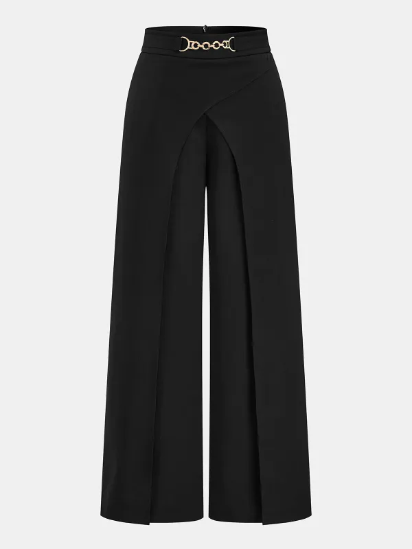 Metal Chain Waist Wrap‑Overlay Wide‑Leg Pants made by COMMENSE
